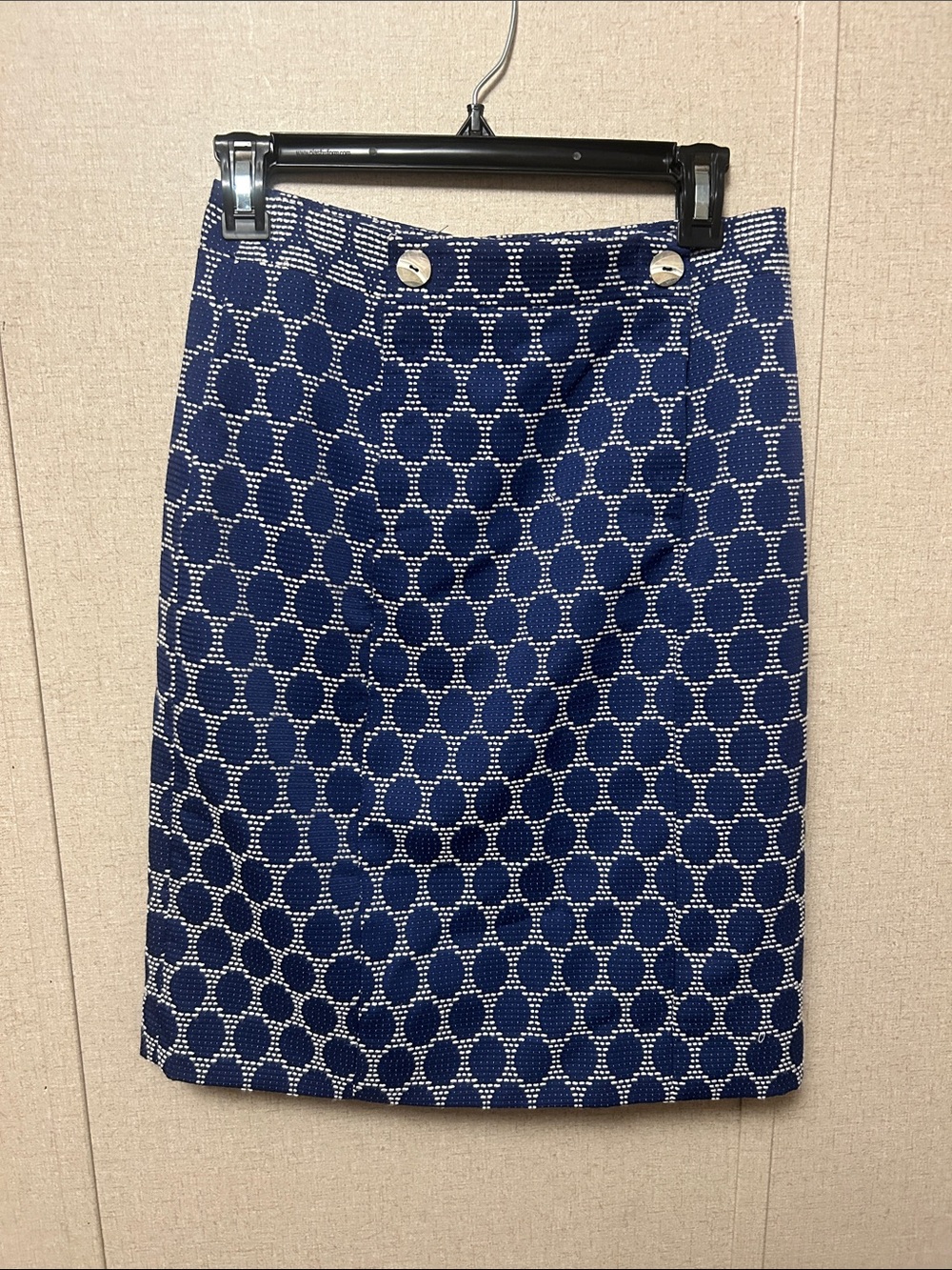 ANTONIO MELANI Navy and White Circle Jacquard Pencil Skirt